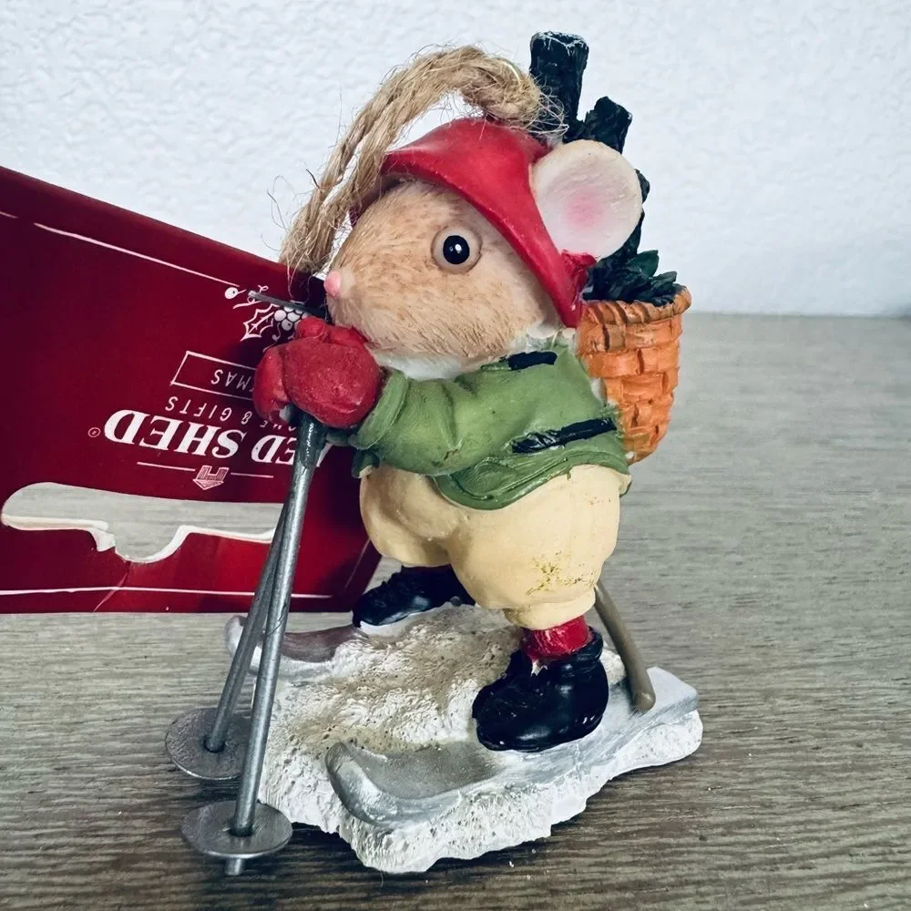 Christmas Mouse Skiing Figurine Holiday Ornament